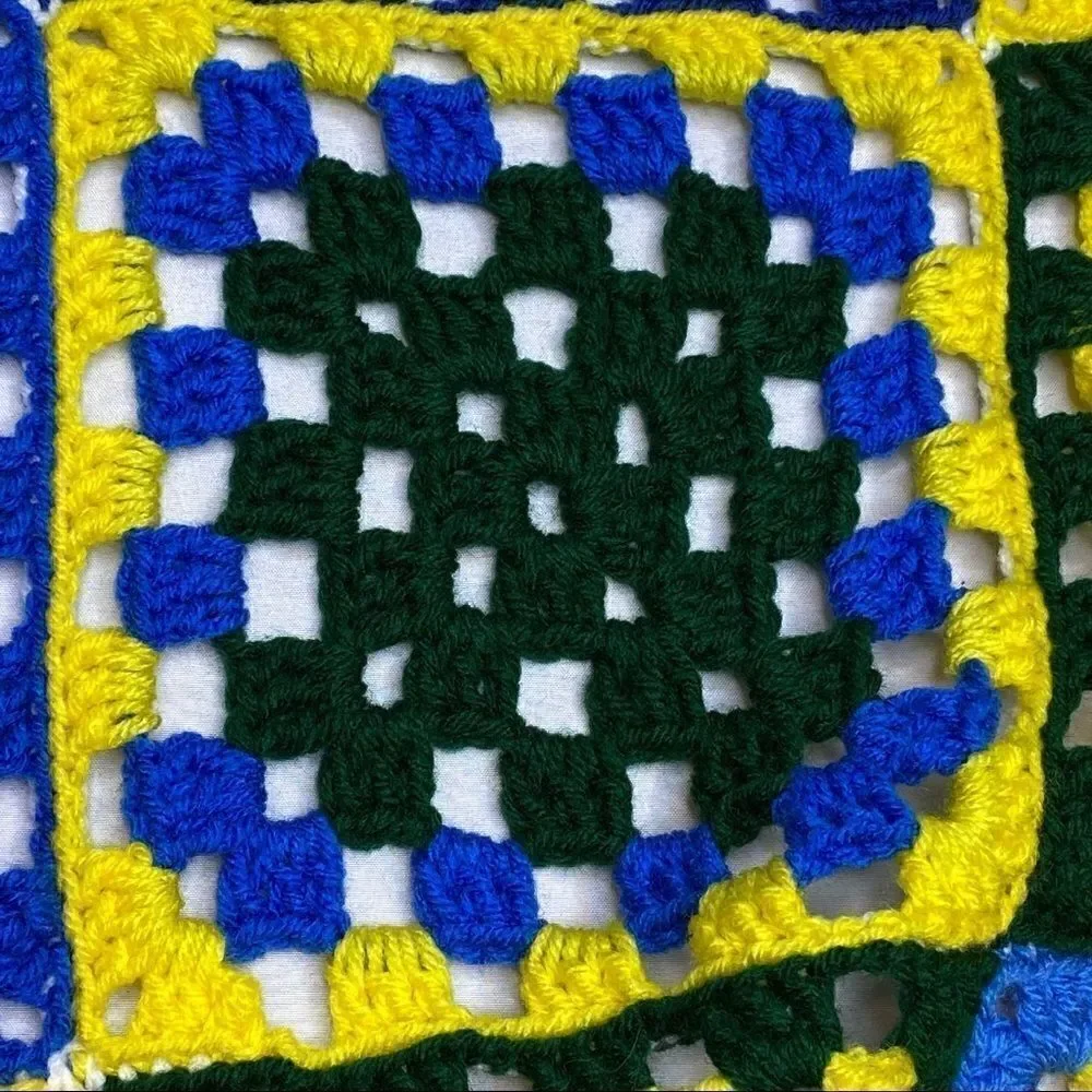 Hand crocheted granny square baby Afghan size 49” X 37”